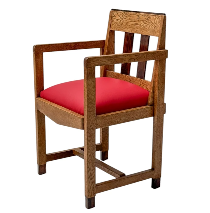 Art Deco Modernist Armchair with Red Leather Seat, 1920s